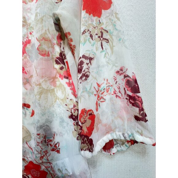 Eddie Bauer Womens Floral Button-Up Blouse Top Size MP Multicolor Sheer Boho - Picture 13 of 14